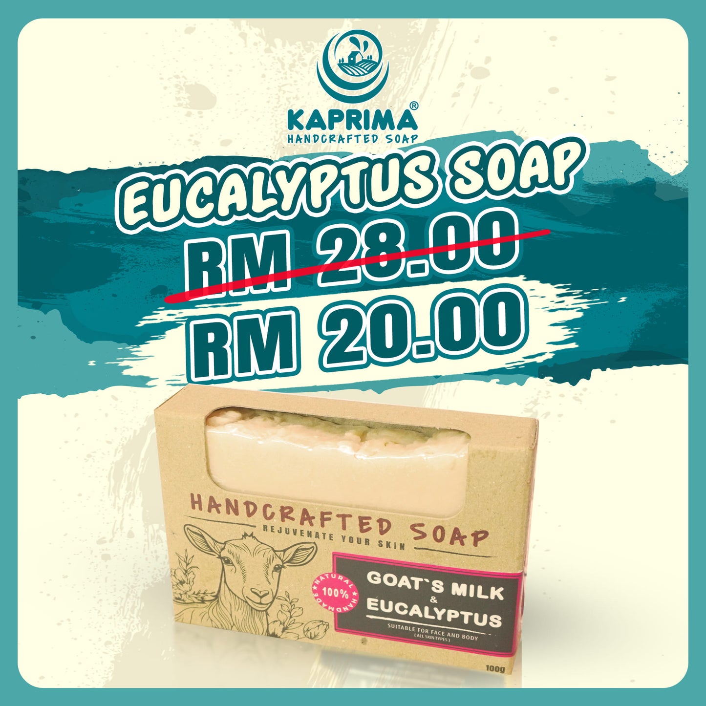 1pc Handcrafted Soap Goat Milk + Eucalyptus (100g)